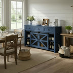 Virubi 55 in Sideboard Buffet Cabinet with Storage,Sliding Barn Doors,3 Drawers and Shelves,Farmhouse Coffee Bar Cabinet for Living Room,Hallway,Entryway,Navy Blue