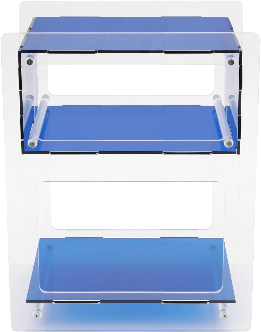 Acrylic Side Table, Acrylic End Table Record Player Table, Bedside Table with Open Storage Shelf, Small Nightstand for Living Room Bedroom Home Decor, 15.7" L x 11.8" W x 19.7" H (Blue)