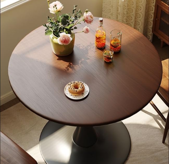 Round Dining Table, 23.6" Small Dining Table for 2 with Thickened Top and Metal Pedestal, Round Kitchen Table for Dining Room, Living Room, Cafe, Walnut