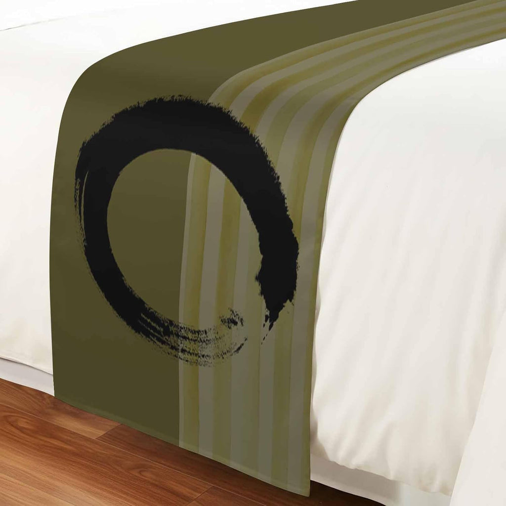 Bed Runner for King Size, Olive Green Striped Decorative Scarf Throws for Foot of Bed, Black Geometric Vintage Stripes Ombre Luxury Bedding Protector Slipcover Bedrunners for Hotel/Home, 94 x 20 Inch