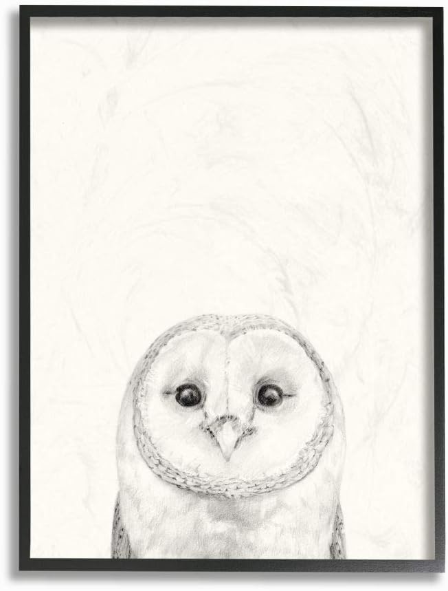 Stupell Industries Owl Portrait Grey Drawing Design, Designed by Victoria Borges Wall Art, 11 x 1.5 x 14, Black Framed