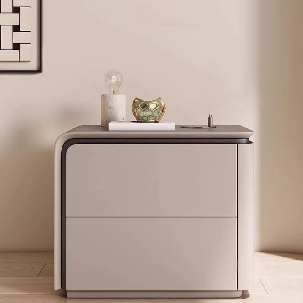 Solid Wood Small Bedside Tables for Spaces Modern Nightstand with 2 Drawers, Bedside Table with Leather, Fashion Night Stand for Bedroom, No Assembly Required(Brown Left,19.6*in)