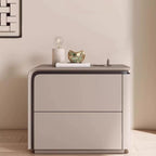 Solid Wood Small Bedside Tables for Spaces Modern Nightstand with 2 Drawers, Bedside Table with Leather, Fashion Night Stand for Bedroom, No Assembly Required(Brown Left,19.6*in)