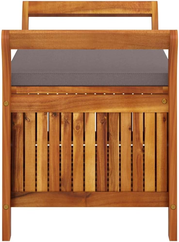 Garden Storage Bench Dark Grey Brown Solid Acacia Wood with Cushion 36x49.6x23.6 in Seating for 2 Indoor Outdoor Patio Porch Bench for Front Porch and Garden