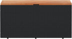 Patio Storage Box Black 43.3x19.7x21.3 Inches Poly Rattan Acacia Wood Garden Bench Seat with Waterproof Bag
