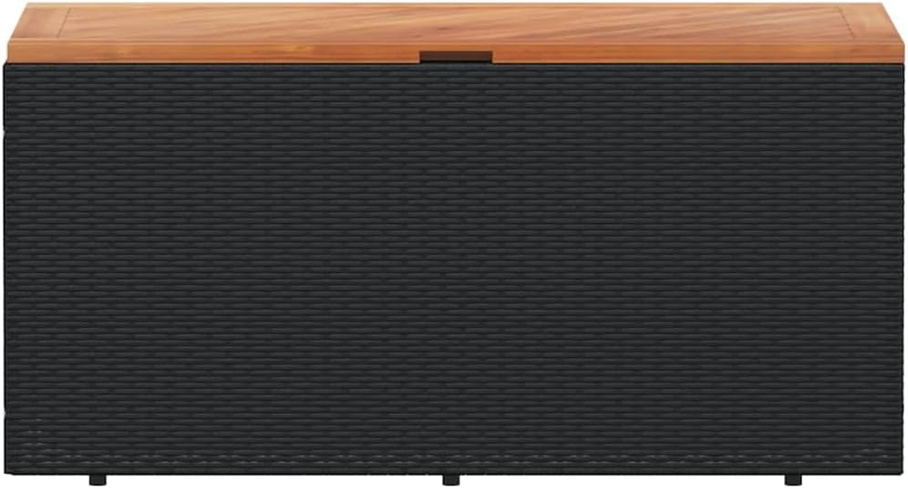 Patio Storage Box Black 43.3x19.7x21.3 Inches Poly Rattan Acacia Wood Garden Bench Seat with Waterproof Bag