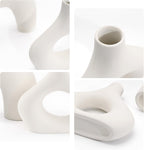 White Ceramic Vase Set of 2, Minimalist Hollow Donut Vases for Pampas Grass, Dried Flowers, Table, Countertops, Boho Modern Decorative Vase for Home Decor, Living Room, Bedroom, Farmhouse