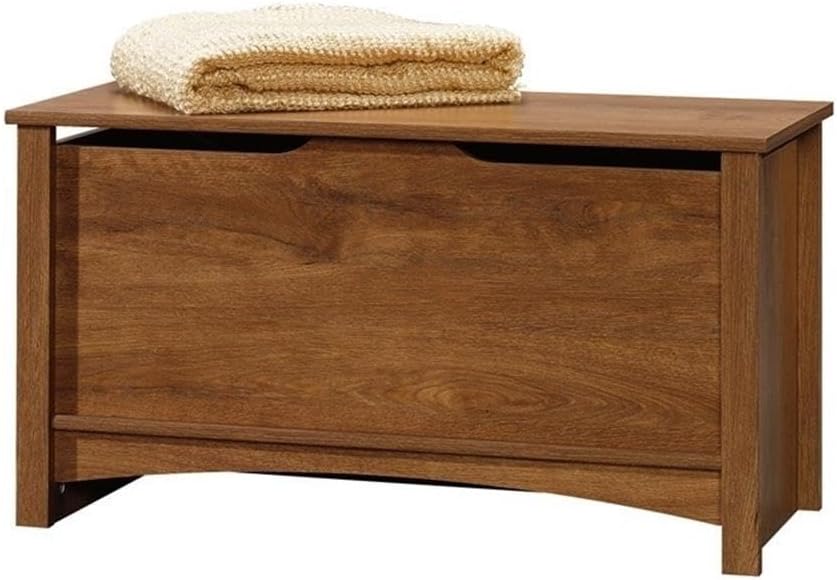 Pemberly Row Farmhouse Engineered Wood Storage Chest, Oiled Oak Finish, 35.25"W x 15.5"D x 18.88"H, Large Hidden Storage Area, Safety Lid Stay, Ventilated Design, Versatile Blanket Chest for Any Room