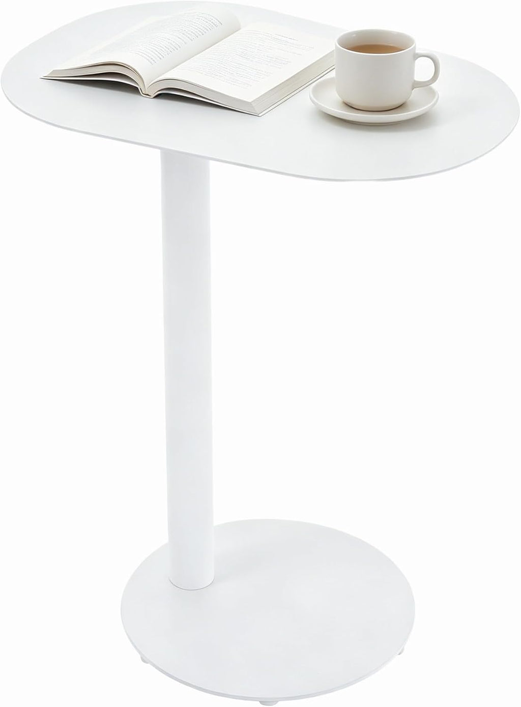 Modern C-Shaped Side Table, Metal End Table for Sofa Couch & Bed, 25in Tall Small Sofa Side Table for Living Room & Bedroom (White)