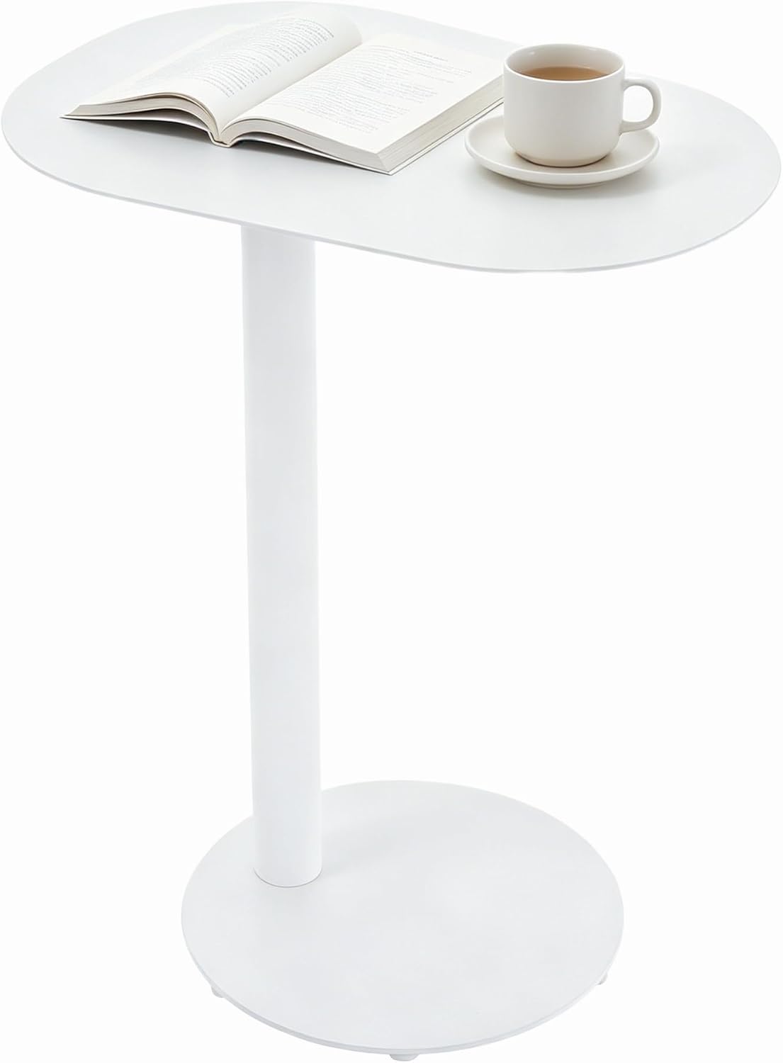 Modern C-Shaped Side Table, Metal End Table for Sofa Couch & Bed, 25in Tall Small Sofa Side Table for Living Room & Bedroom (White)