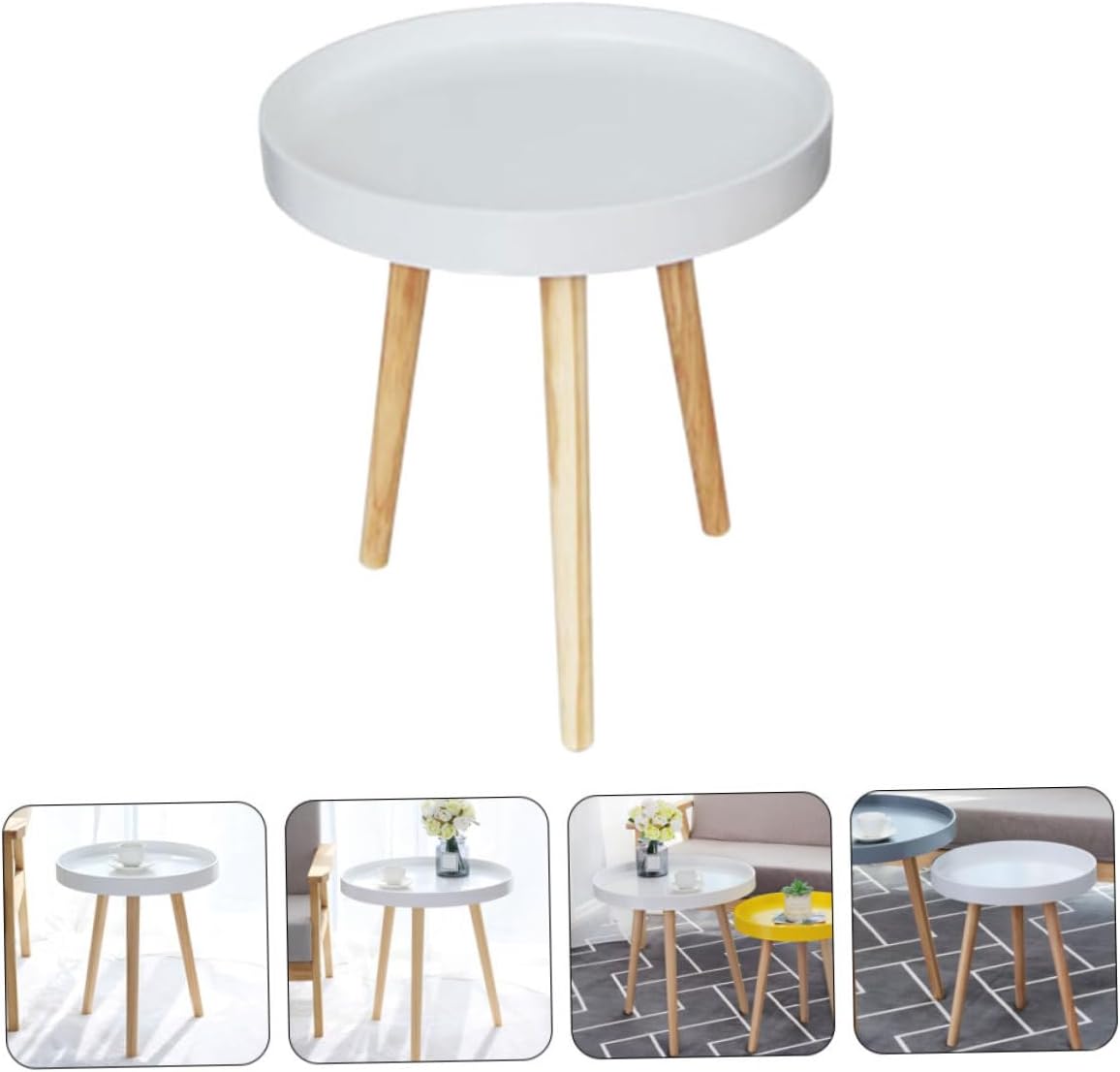 Homoyoyo Nordic Style Small Round Side Table White Mini Sofa End Table for Living Room and Bedroom