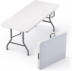 6 Feet Foldable Table with Built in Handle & Steel Legs | 6FT Heavy Duty Folding Portable | Perfect for Party, Dining, Wedding, Events, Picnic Indoor, Outdoor, Camping, Utility, Folding - 6 Foot