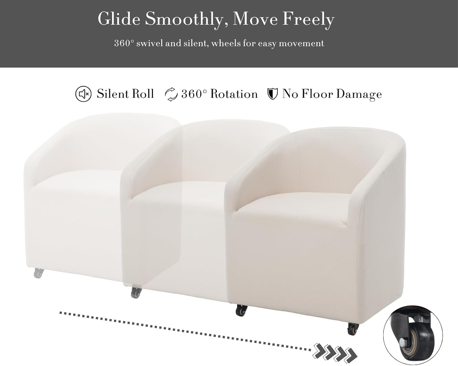 CIMOTA Linen Beige Barrel Dining Chairs with Wheels, Set of 2 — Modern Upholstered Swivel Dining Room Chairs on Casters for Kitchen or Living Room