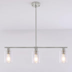 3 Lights Kitchen Island Lighting Brushed Nickel Pendant Light Fixtures with Glass Shade 31" Dining Room Chandeliers Adjustable Height Modern Linear Ceiling Hanging Light for Living Room, Foyer