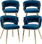 KCC Modern Velvet Dining Chairs Set of 4, Back and Golden Metal Legs, Mid-Century Accent Side Chair for Living Room, Dining Room, Kitchen, Blue