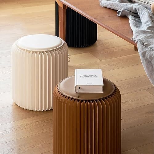 Portable Folding Paper Chair Modern Honeycomb Design Ultrathin Round Stool for Living Room Bedroom & Hallway Lightweight(Black,30cm)