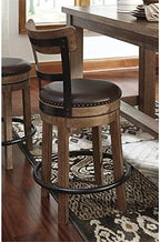 Signature Design by Ashley Pinnadel Bar Stool, Swivel Counter Height Stool Chair With Faux Leather Seat, Wood and Metal Frame for Kitchen Island With Seating, Light Brown