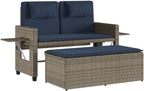 Garden Bench Grey PE Rattan Medium Adjustable Armrests,Reclining Garden Bench with Comfortable Cushions Outdoor Sofa Bed for Two Patio Furniture