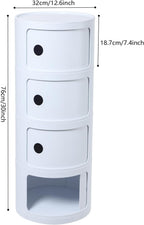 4-Tier Round Nightstand with Storage, Modern White ABS Bedside Table, 40KG Load-Bearing Side Table with Sliding Doors, 12.6"x30" Multifunctional End Table for Bedroom, Living Room, Office