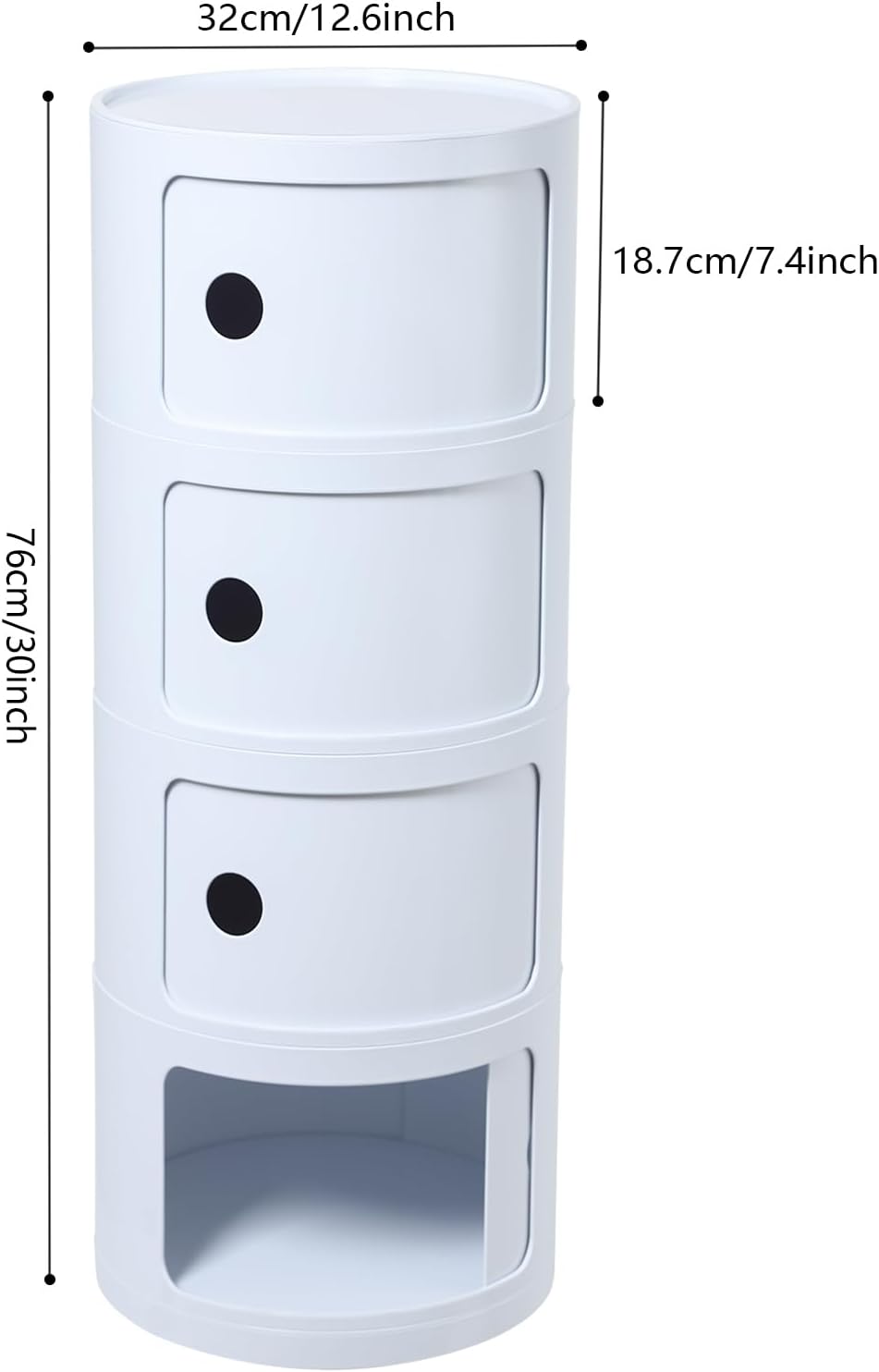 4 Tier Rounded Cabinet, Round Nightstand Detachable End Table with Storage Lightweight Side Table, Round End Table with Storage for Living Room Bedroom Bathroom Kitchen (White)