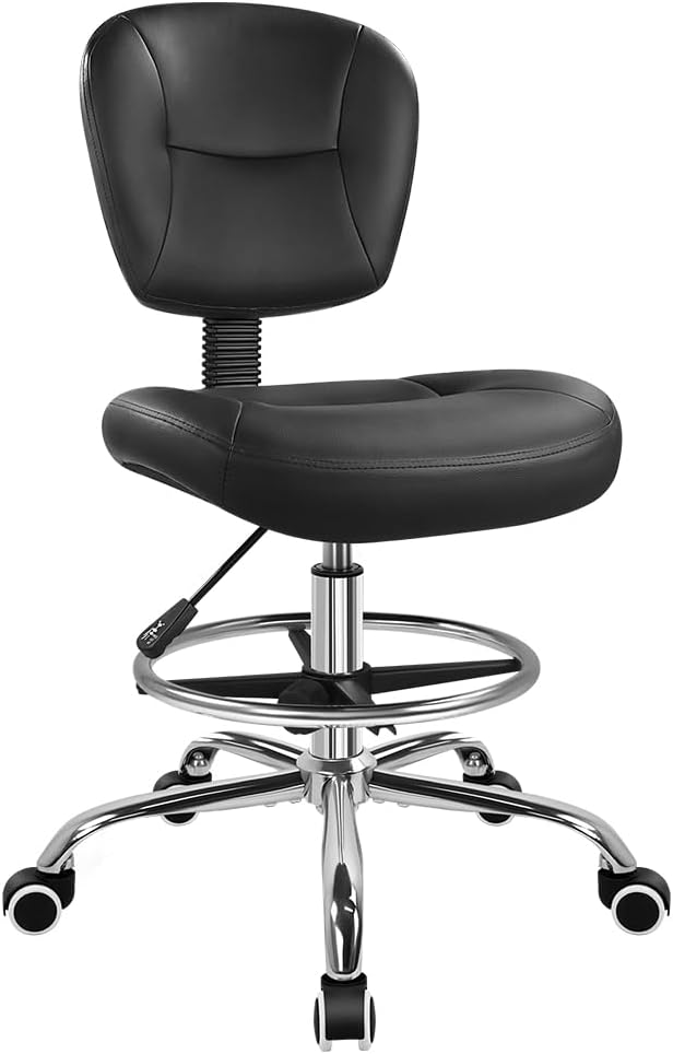 WKWKER Drafting Chair with Back Footrest Adjustable Office Chair (Black) | adjustable desk chair, drafting stool with backrest, counter task chair, suitable for Lab Kitchen salon bar counter workbench