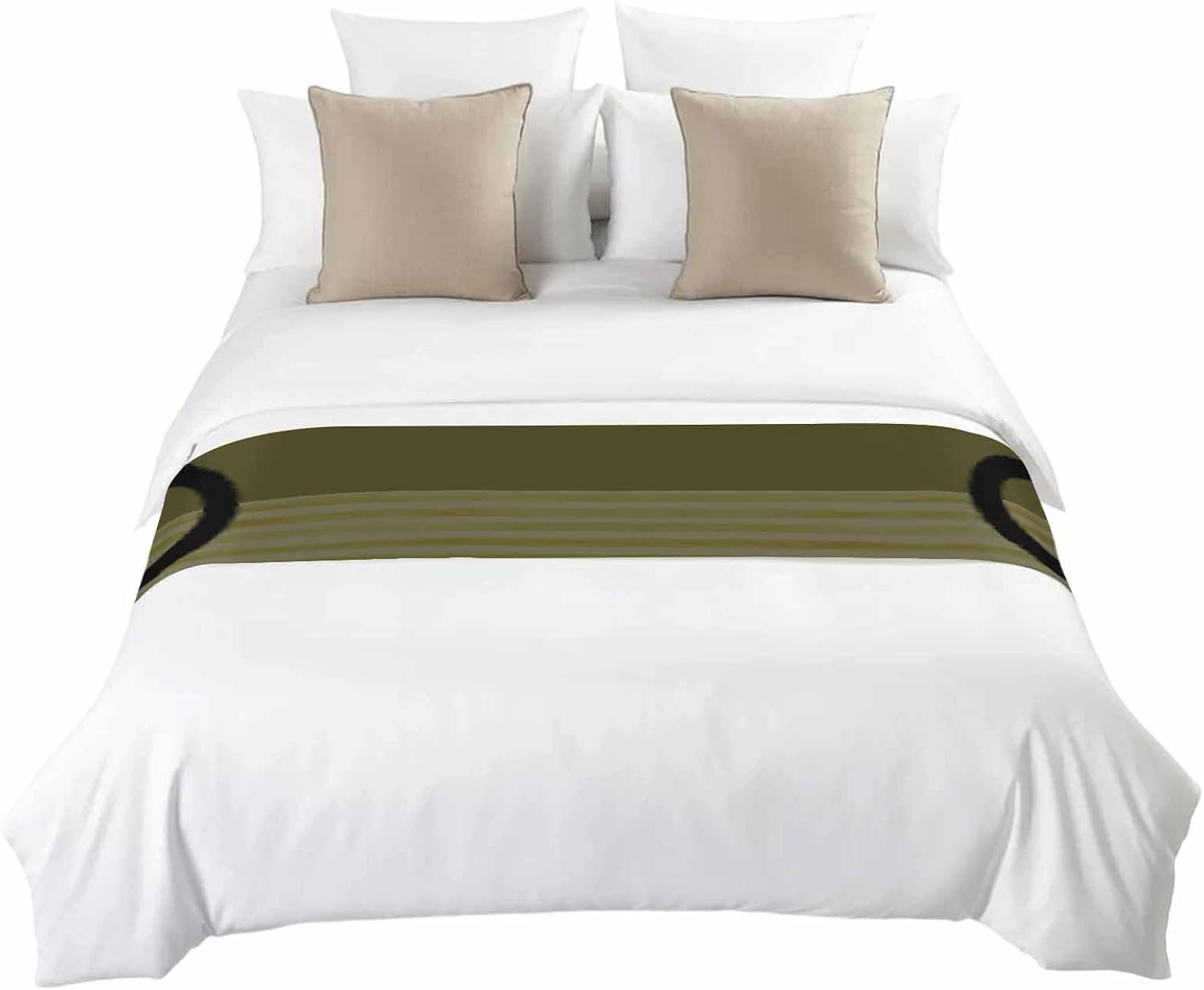 Bed Runner for King Size, Olive Green Striped Decorative Scarf Throws for Foot of Bed, Black Geometric Vintage Stripes Ombre Luxury Bedding Protector Slipcover Bedrunners for Hotel/Home, 94 x 20 Inch