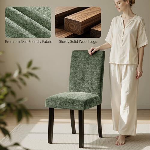 CHUN YI Upholstered Dining Chairs Set of 4, Fabric Dining Room Chairs with Solid Wood Legs, Modern Kitchen Chairs for Farmhouse Living Room Restaurant & Cafe, Green