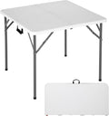 FDW 34" Square Outdoor Dining Table, Foldable Portable Plastic Folding Card Table with Built in Carrying Handle and Height Adjustable for Party and Wedding Use, White