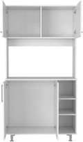 Malta Kitchen Pantry Double Door Cabinet, 4 Legs, 3 Shelves, White