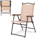 2-Pack Modern Folding Sling Back Deck Chairs in Beige Textile Fabric with Steel Frame & Plastic Feet, 20x24x38in, UV-Resistant for Outdoor Use