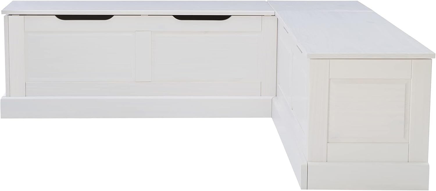 Linon Harris White Solid Pine Backless Nook with Interior Storage