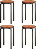 Stacking Stools Set of 4, 18" H Backless Round Wooden Top Portable Stackable Stools with Metal Frame (Brown)