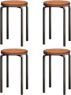 Stacking Stools Set of 4, 18" H Backless Round Wooden Top Portable Stackable Stools with Metal Frame (Brown)