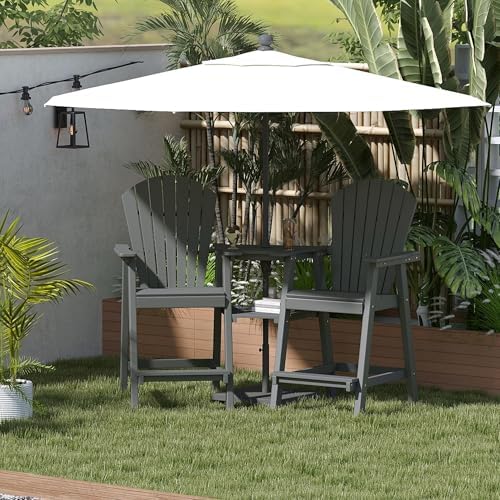 FOOWIN Tall Adirondack Chair Set of 8, All Weather HDPE Bar Height Adirondack Chair with Double Connecting Trays, Adirondack Barstools for Balcony, Deck, Backyard, Patio, Garden Grey