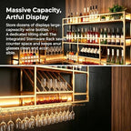 59in Wall Mounted Wine Rack, Floating Industrial Liquor Glass Holder 3 Tiers, Large Metal Wine Bottle Display Rack Hanging Shelf, for Home Bar Dining Room Decorative