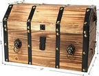 Vintiquewise Wooden Treasure Chest Trunk Vintage-Style Storage Box with Leather Straps Brass Rivets Lion Head Ornaments & Latch Closure Decorative Accent and Functional Organizer for Home Décor, Small
