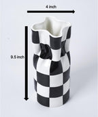 Ceramic Modern Checker Vase for Home Decor, Aesthetic Decoration for Livng Room, Bedroom, Kitchen, Minimalism Abstract Flower Vase Boho Chi, Wabi-Sabi, Hand-Pinched Pottery