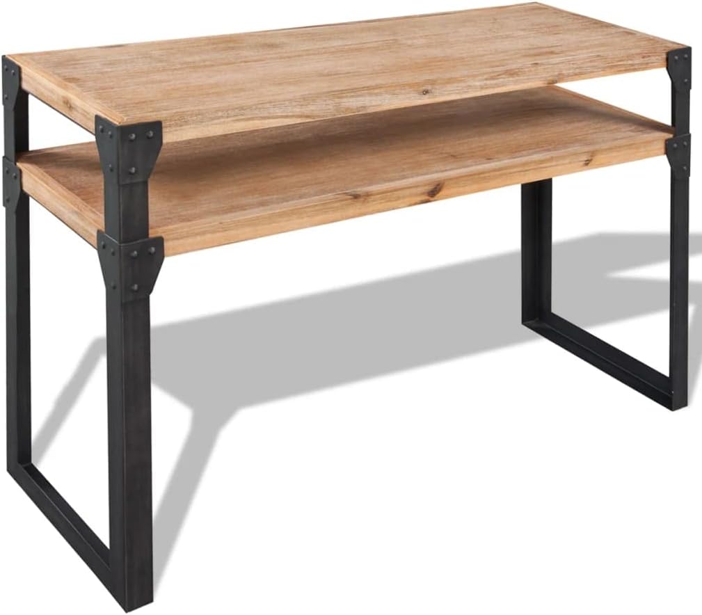 Rustic Brown Black Console Table for Living Room, Compact Side Table 15.7 Inch Width, Solid Acacia Wood Console Brown and Black with Steel Frame