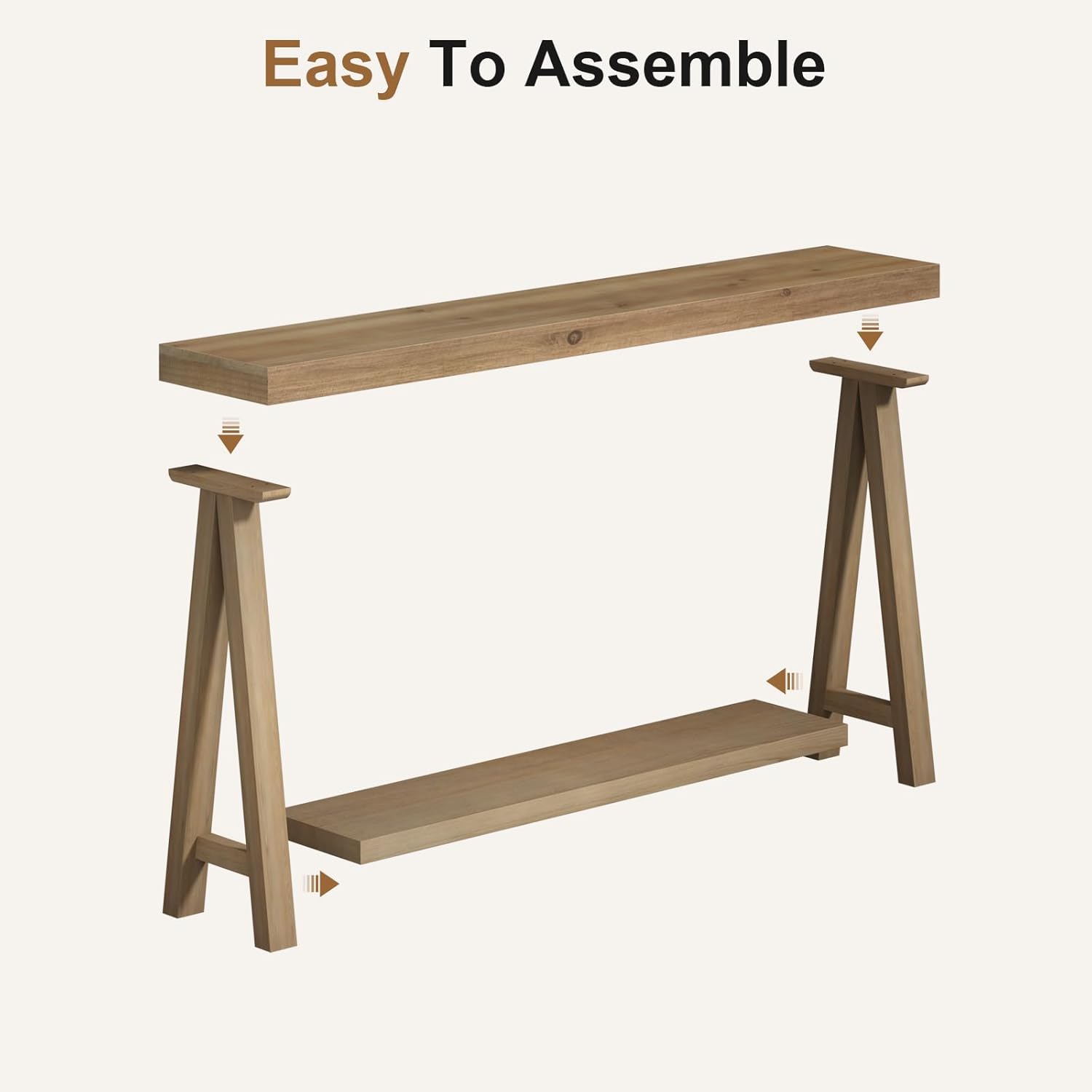 HOKYHOKY Solid Wood Console Tables - 63" Pinewood Farmhouse Rustic Hallway Table, Foyer Tables Living Room, Solid Firwood Sofa Table for Entryway, Brown