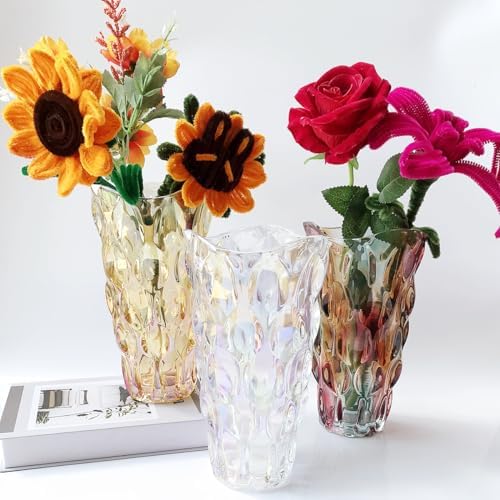 Heavy Flower Glass Vase Thickened 3.5lb 9.5inch Sparkle vase Bohemian Style, for Centerpieces,Kitchen,Office, Wedding,Perfect Home Decor Glass Vase (Purple Light)