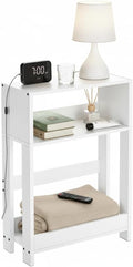 Narrow Side Table, 7 Inch Slim Bamboo Nightstand with 3-Tier Storage & Built-in Bookshelf, Small Space-Saving End Table for Living Room, Bedroom, Couch