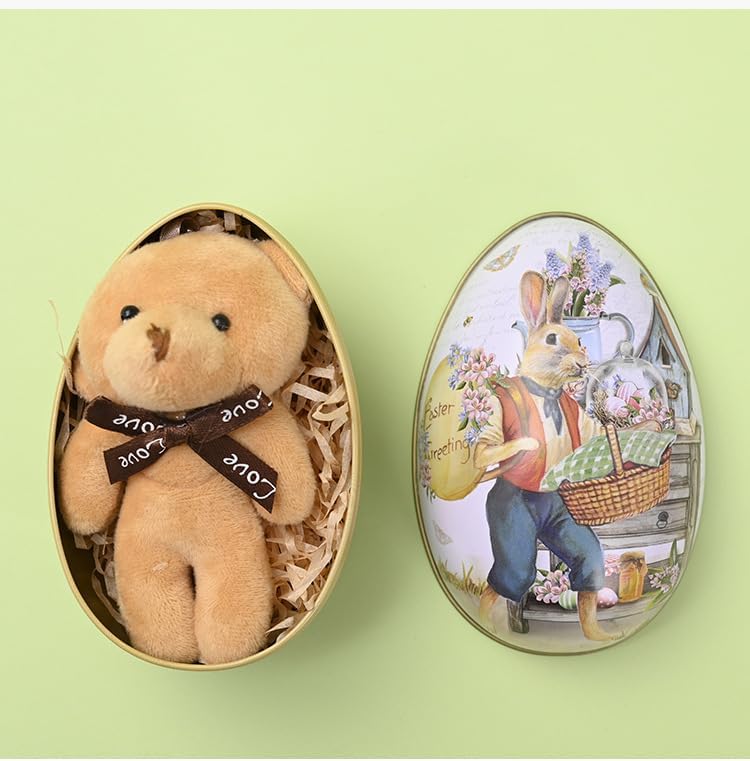 Vintage Easter Egg Tin Box (Style C), Metal Rabbit Easter Egg Containers for Candy & Treats, Reusable Decorative Gift Tin