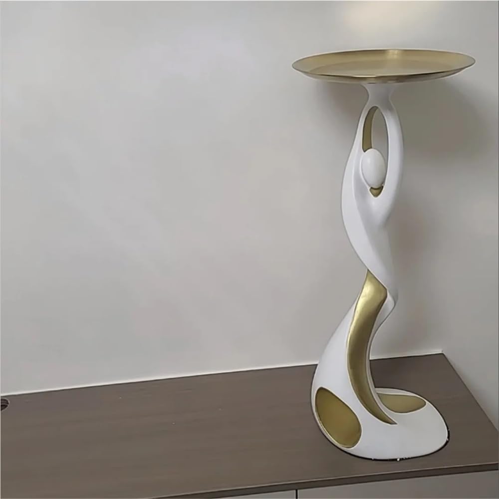 Special Metal End Table with Tray Top, Modern Creative Resin Statue, Floor-Standing Dancing People Sculpture Tray for Living Room(Black)
