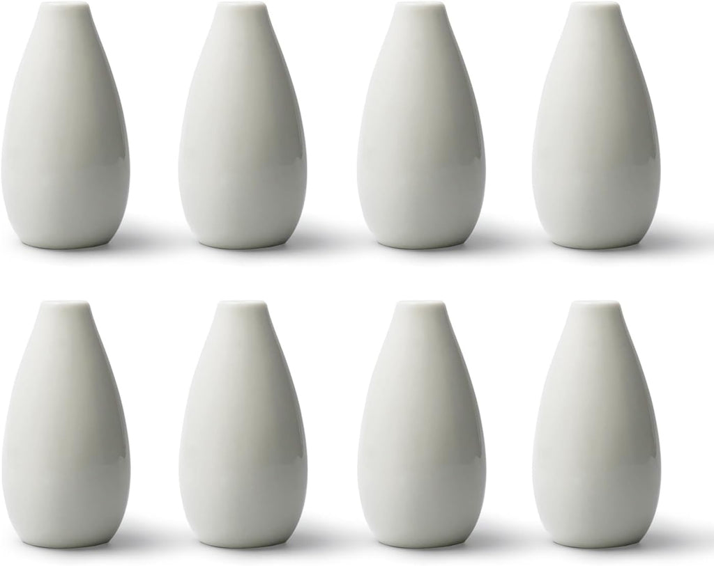 Modern Small Flower Vases 8 Pack - Ceramic, White
