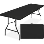 Simpli-Magic 8ft Portable Plastic Folding Table – Indoor & Outdoor Heavy-Duty Foldable Utility Table w/Handle for Party & Camping (Black)