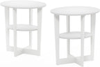 Furinno Jaya Side Table Set of 2, 2-Tier Round Modern End Table with Oval Tabletop, Night Stand, Bedside Table with Open Shelf, for Living Room, Bedroom, Plain White