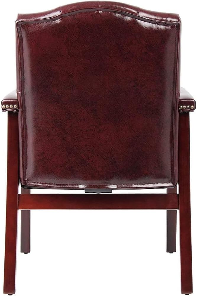 Ivy League Set of 2 Executive Guest Chair in Burgundy Vinyl Wood Frame Office Visitor Dual Chair with Mahogany Finish Comfortable Reception Seating for Office or Waiting Room