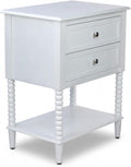 Decor Therapy Preston Two Drawer Side Table, Traditional Side Table with Dual Storage Drawers and Lower Shelf, Classic End Table or Bedside Table for Living Room or Bedroom, White