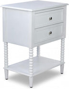 Decor Therapy Preston Two Drawer Side Table, Traditional Side Table with Dual Storage Drawers and Lower Shelf, Classic End Table or Bedside Table for Living Room or Bedroom, White
