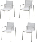 HomeRoots Set of Four Light Gray Steel Sling Outdoor Arm Chairs